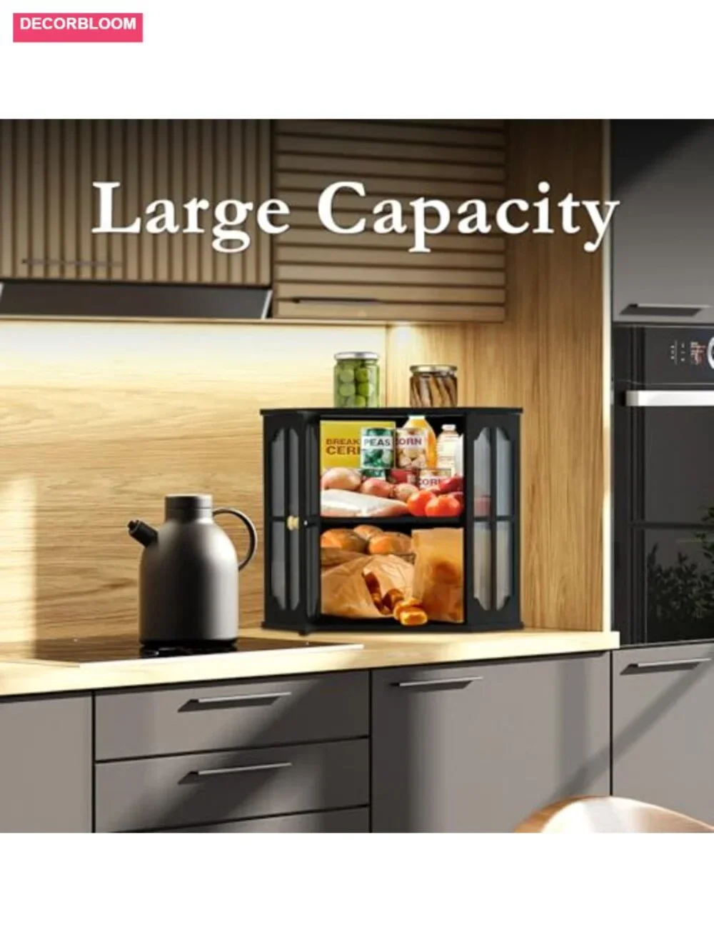 Corner Bread Box for Kitchen Countertop, Food Storage Container with Bamboo